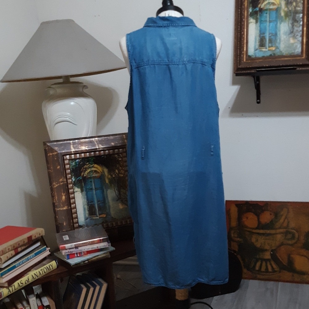 Womens Denim Blue Dress Plus Sz XXL Button up Below Knee Vest Like Sleeveless - Picture 11 of 11